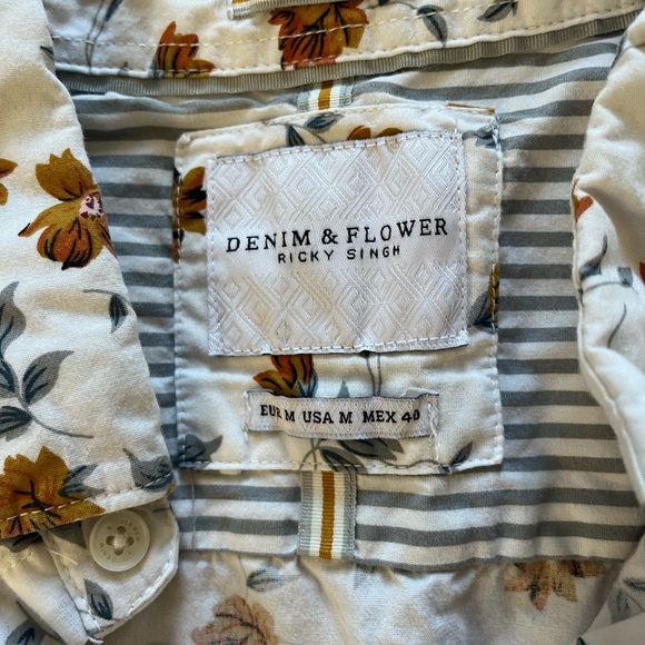 Denim & Flower Men's Shirt - White with Orange Floral - Picture 2 of 3